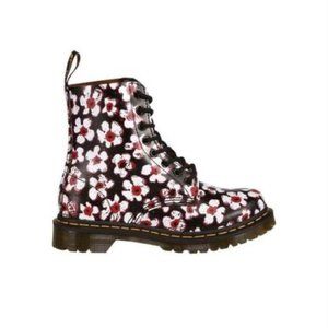 Black and Red Floral Patterned Doc Marten Boots